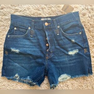 Free People Blue Distressed Jean Shorts